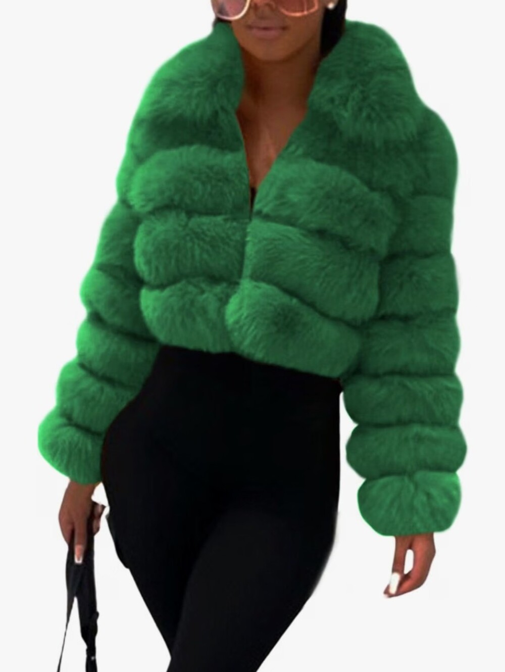 Women Fluffy Faux Fur Coat Cropped Jacket Puffer Jacket Zip Up Winter Warm Fuzzy